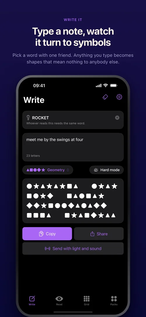 Typing a message and watching it turn into symbols