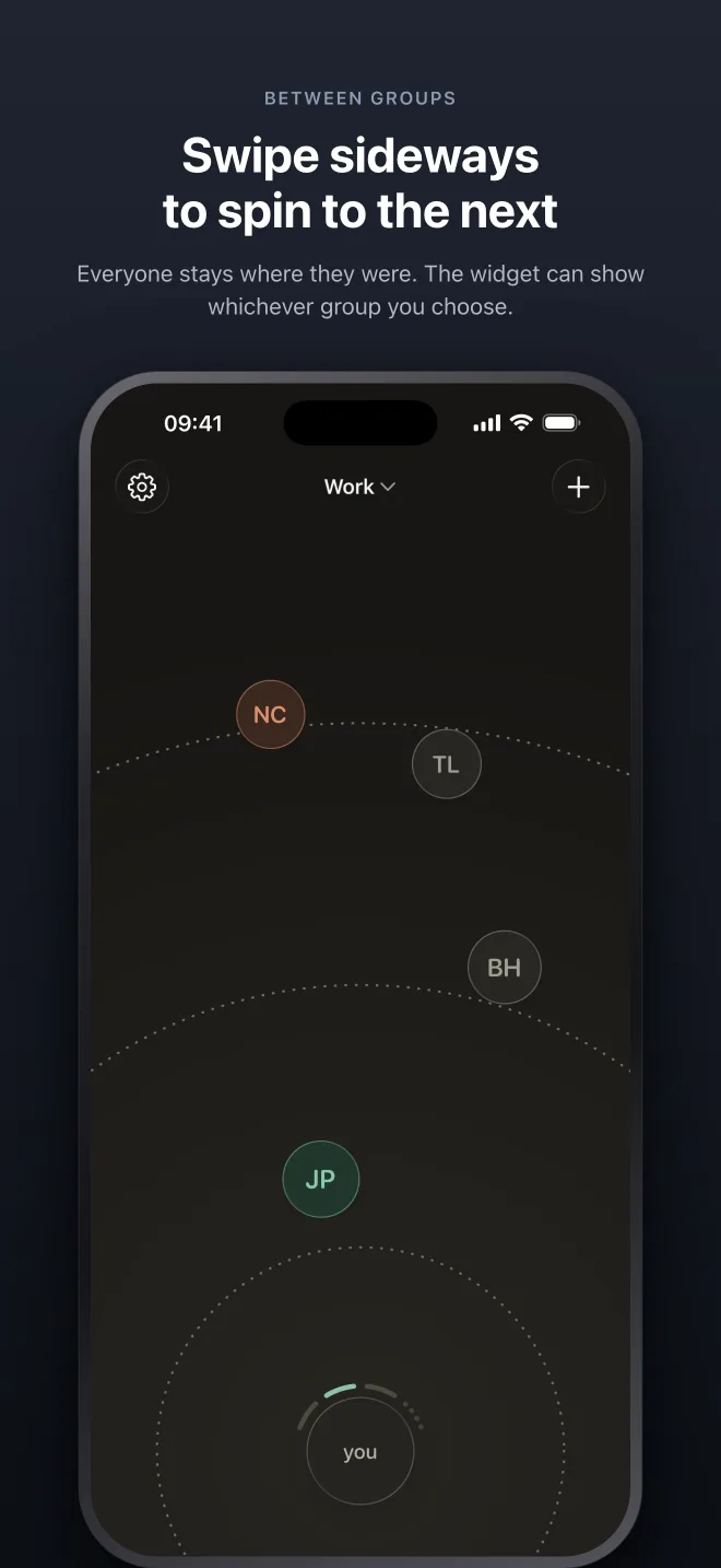 Swiping sideways to spin to the next group