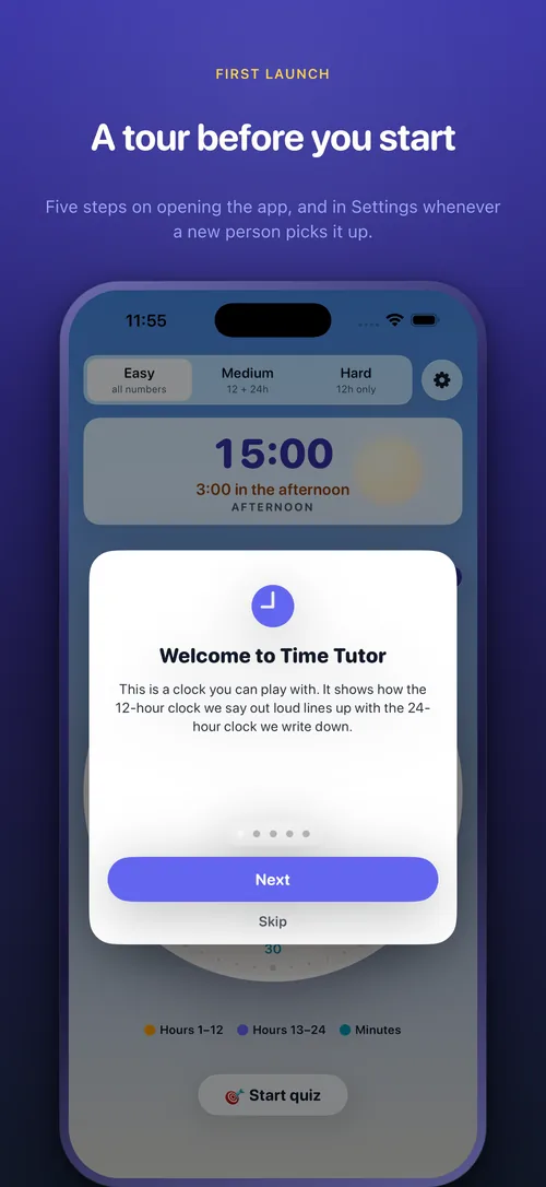 The first-launch walkthrough explaining the two rings